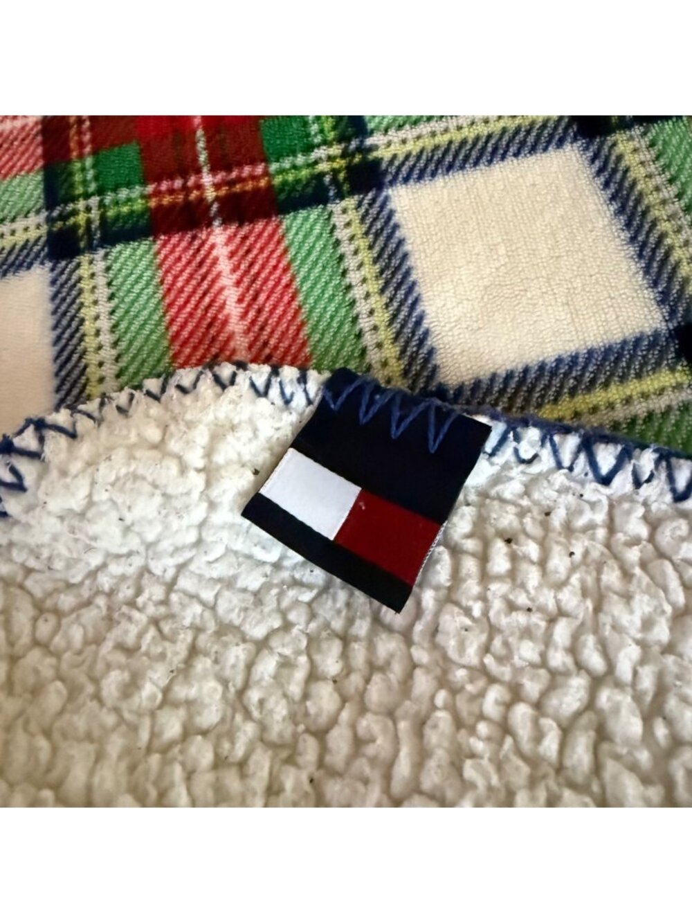 Tommy Hilfiger Plaid Tartan Fleece Sherpa Lined Throw Blanket Holiday Christmas